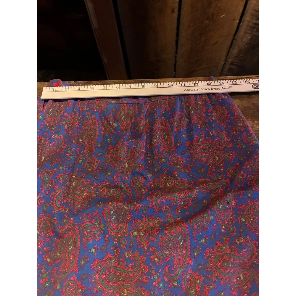 Vintage Paisley Midi Skirt Womens 29 Waist Blue Red Excellent A-Line Boho Retro